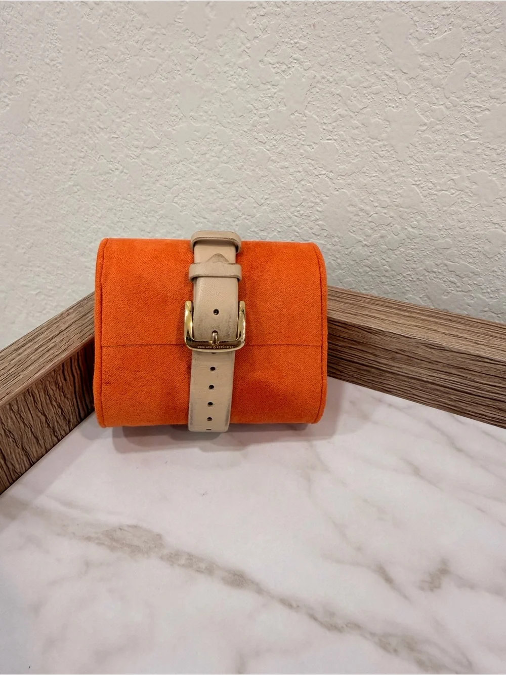 kate spade Beige Leather Crystal-Accent Women's Watch with Gold Case